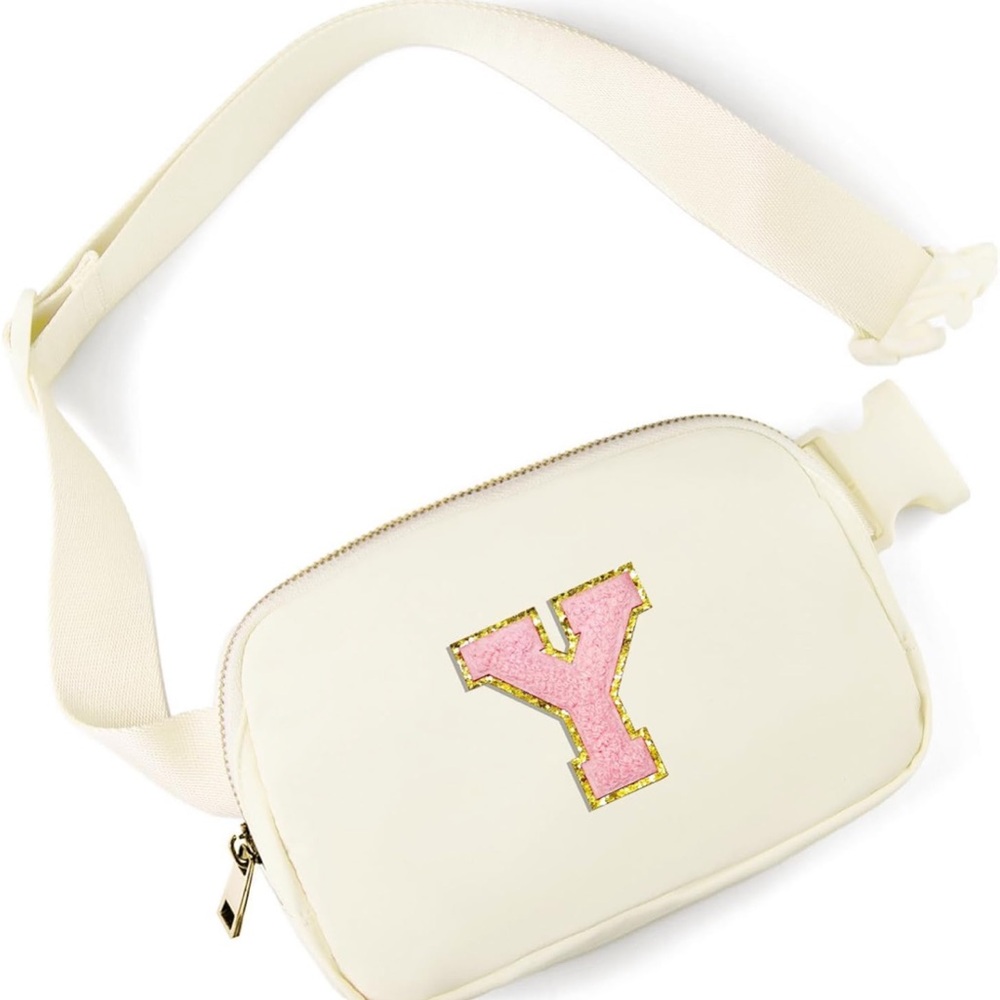 NWT Stoney Clover Inspired Cream Belt Bag with Pink Y Patch